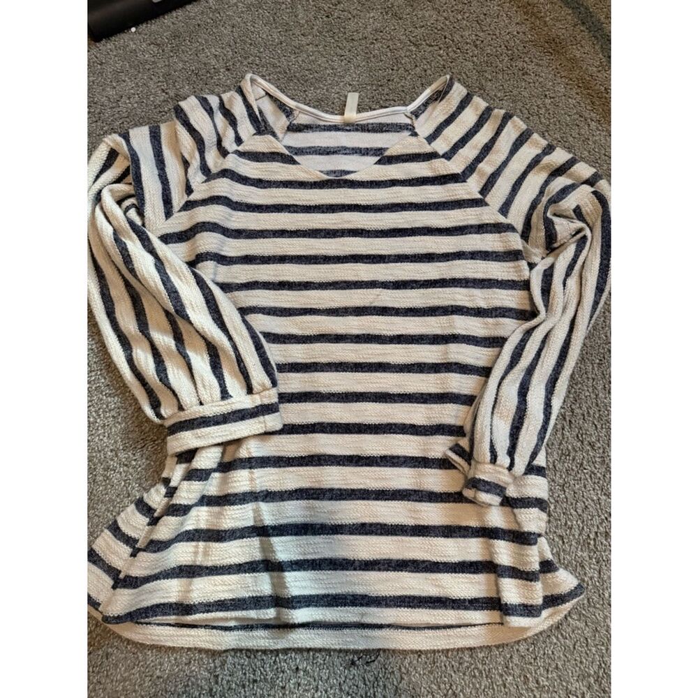 Perseption Concepts Striped Knit Top - Navy & Cream